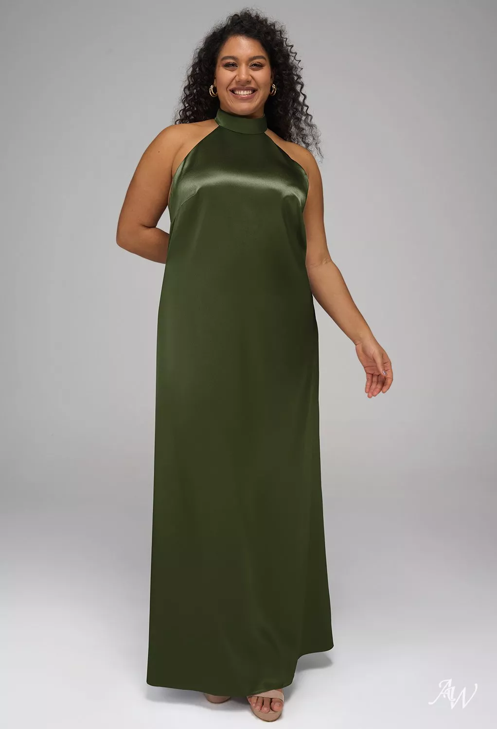 AW Mugwort Crystal Satin Green Olive Bridesmaid Dresses | AW.Bridal